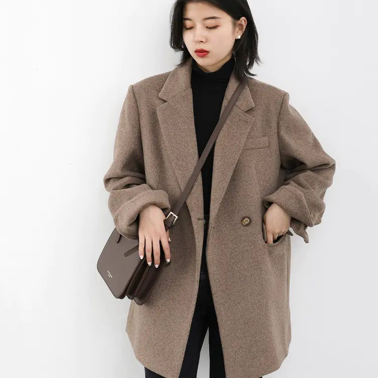Women's Woolen Suit Coat with Wide Shoulders